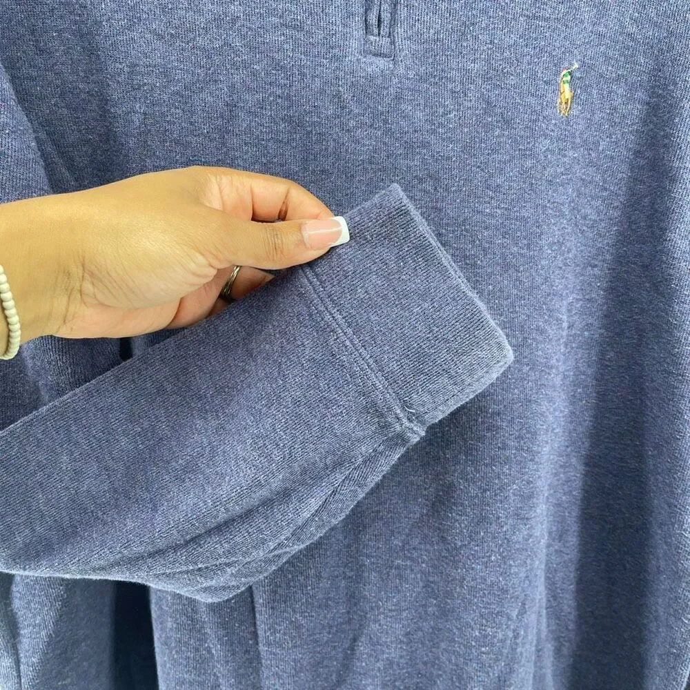 POLO Ralph Lauren Estate Rib Blue Quarter Zip Cotton Knit Sweater Medium